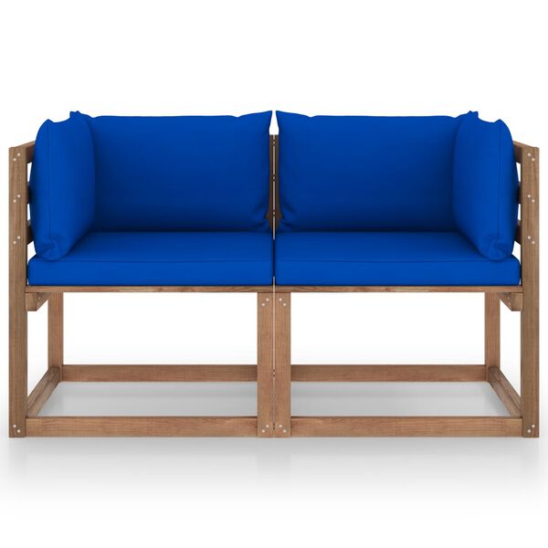 vidaXL Garten-Palettensofa 2-Sitzer mit Kissen in Blau Kiefernholz