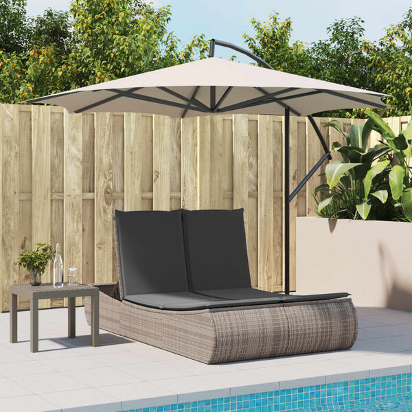 vidaXL Doppel-Sonnenliege mit Kissen Grau Poly Rattan
