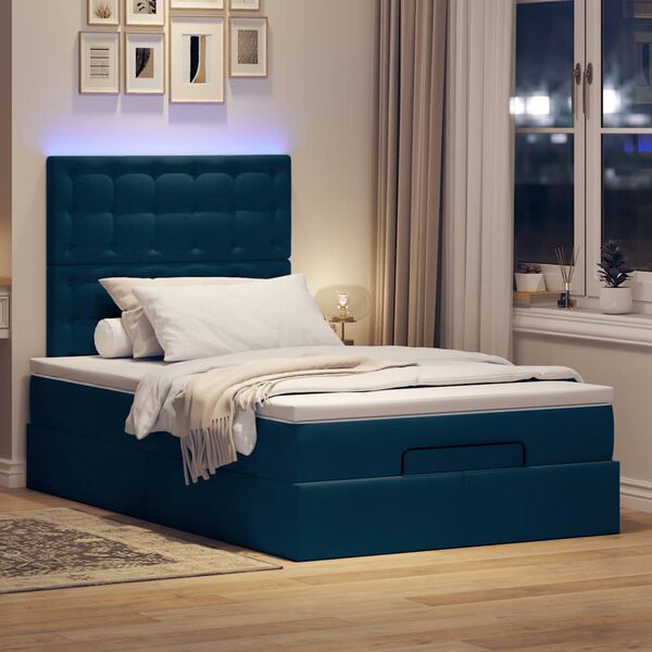 vidaXL Ottoman-Bett mit Matratzen & LEDs Dunkelblau 120x200 cm Samt