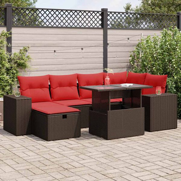 vidaXL 7-tlg. Garten-Sofagarnitur mit Kissen Schwarz Poly Rattan