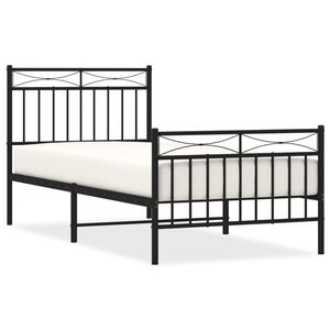 vidaXL Bettgestell mit Kopf- und Fu&szlig;teil Metall Schwarz 90x200 cm