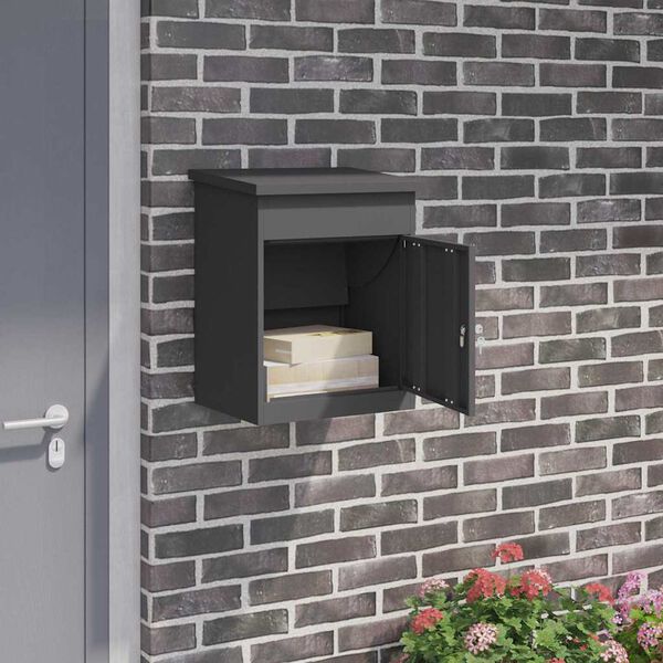 vidaXL Paketdrop-Box mit Speicher Schwarz 47,5 x 38 x 59 cm Stahl
