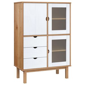 vidaXL Highboard OTTA Braun&Wei&szlig; 85x43x125 cm Massivholz Kiefer