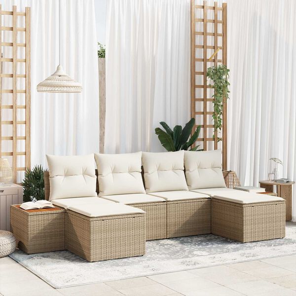vidaXL Gartensofa-set mit Kissen 6 pcs Beige und Creme Poly Rattan