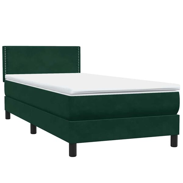 vidaXL Boxspringbett mit Matratze Dunkelgr&uuml;n 90x210 cm Samt