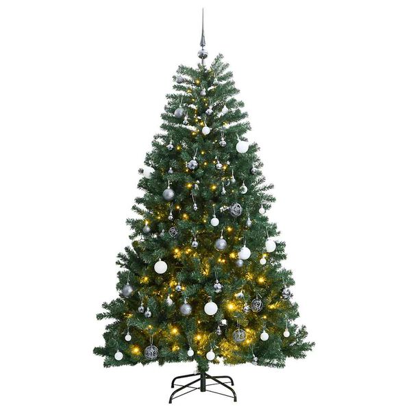 vidaXL K&uuml;nstlicher Weihnachtsbaum Klappbar 300 LEDs & Kugeln 180 cm
