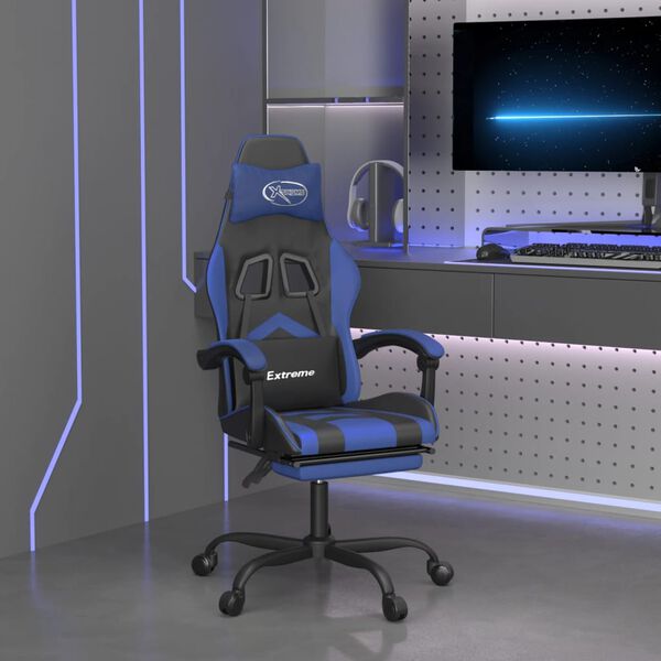 vidaXL Gaming-Stuhl mit Fu&szlig;st&uuml;tze Drehbar Schwarz & Blau Kunstleder
