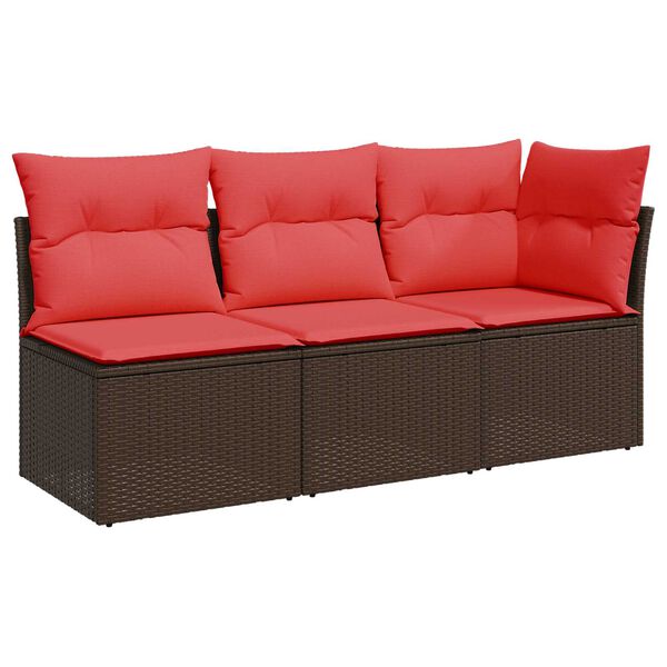 vidaXL Gartensofa mit Kissen 3-Sitzer Braun Poly Rattan