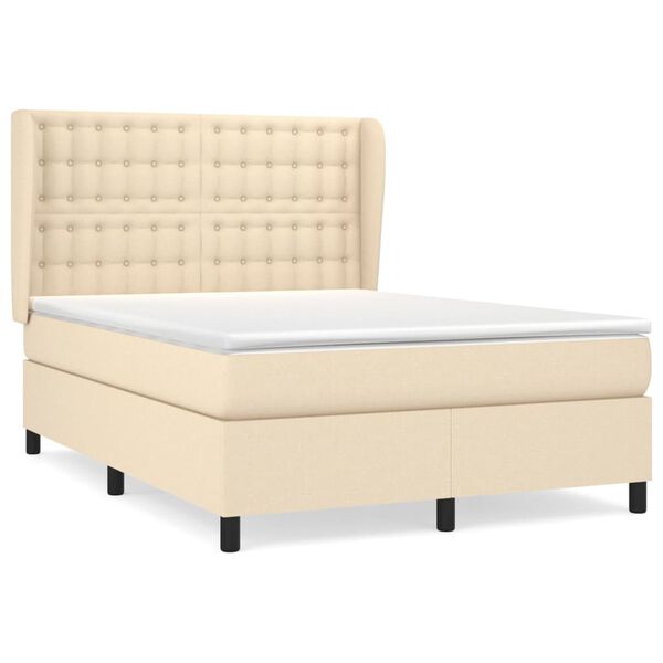 vidaXL Boxspringbett mit Matratze Creme 140x190 cm Stoff