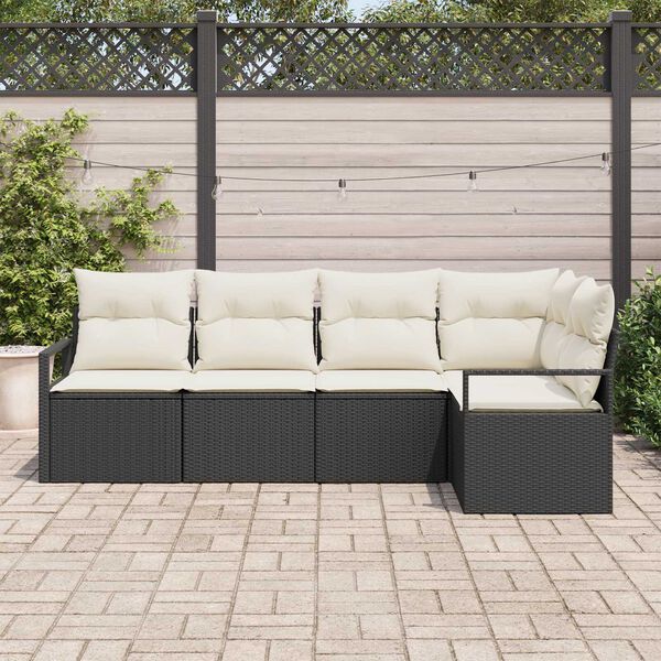 vidaXL Garten-Sofa-Set mit Kissen mit Speicher 5 pcs Schwarz und Creme