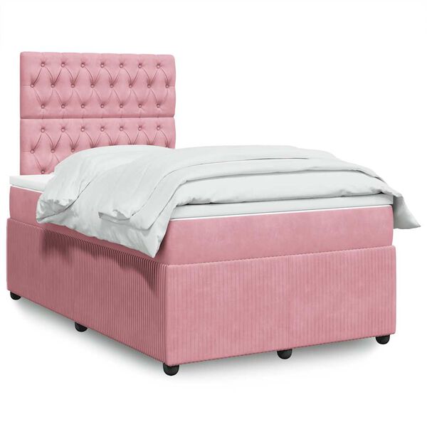 vidaXL Boxspringbett mit Matratze Rosa 120x190 cm Samt