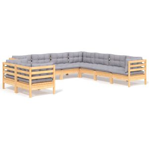 vidaXL 9-tlg. Garten-Lounge-Set mit Grauen Kissen Massivholz Kiefer