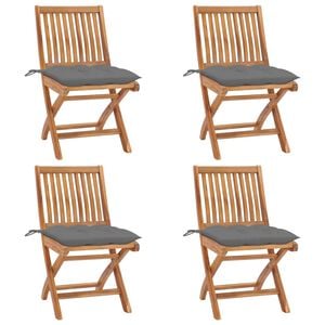 vidaXL Klappst&uuml;hle mit Kissen, 4-teilig, Massivholz Teakholz