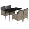 vidaXL 5-tlg. Garten-Essgruppe mit Kissen Hellgrau Poly Rattan