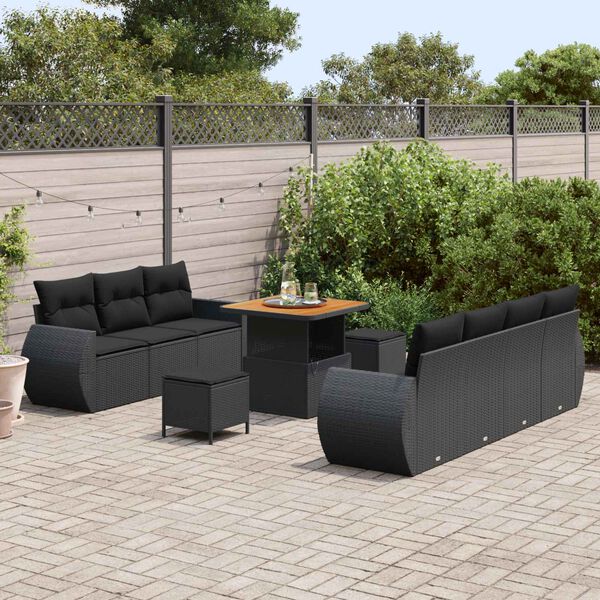 vidaXL Gartensofa-set mit Kissen mit Kissen 10 pcs Schwarz Poly-Rattan