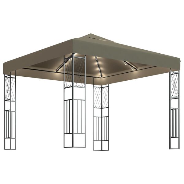 vidaXL Pavillon mit LED-Lichterkette 3x3 m Taupe Stoff