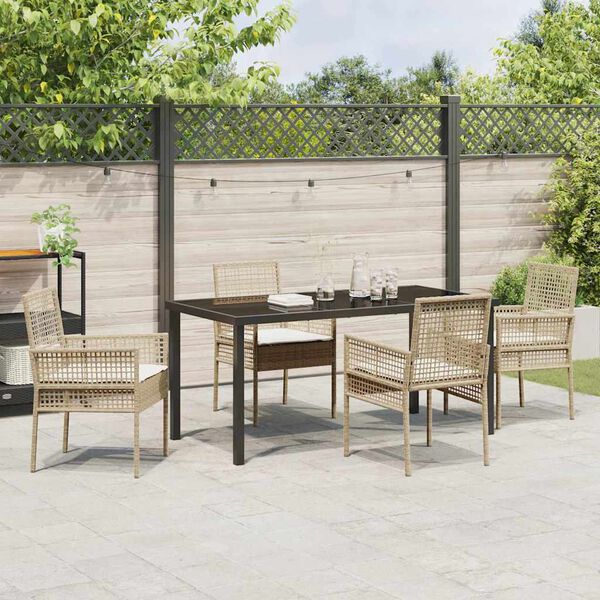vidaXL Garten Essgruppe mit Kissen 5 pcs Beige Poly-Rattan