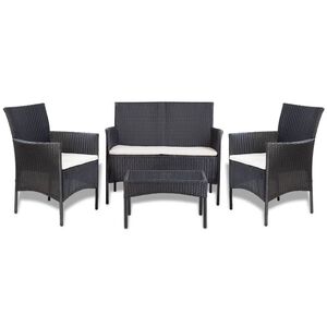 vidaXL 4-tlg. Garten-Lounge-Set mit Auflagen Poly Rattan Schwarz