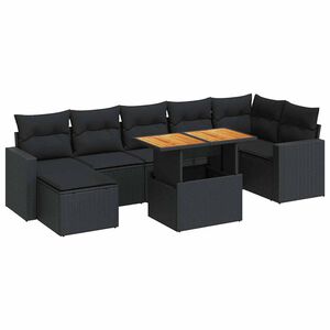 vidaXL 8-tlg. Garten-Sofagarnitur mit Kissen Schwarz Poly Rattan