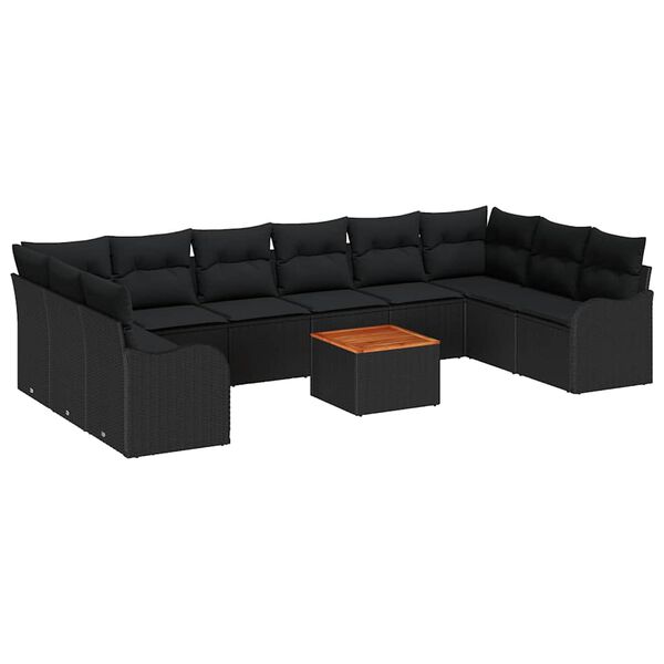 vidaXL Gartensofa-set mit Kissen 11 pcs Schwarz Poly-Rattan