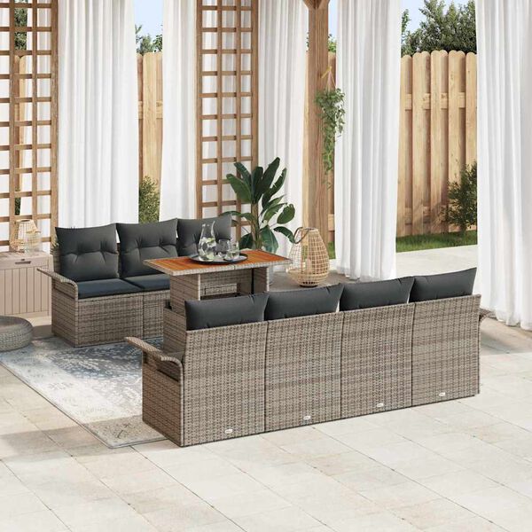 vidaXL Garten-Sofa-Set mit Speicher 8 pcs Grau Poly Rattan