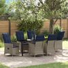 vidaXL Tisch- und Stuhlset mit Kissen 7 pcs Grau PE-Rattan