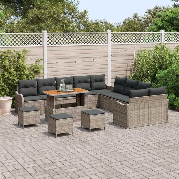 vidaXL Garten-Sofa-Set mit Kissen mit Speicher mit Kissen 14 pcs Grau