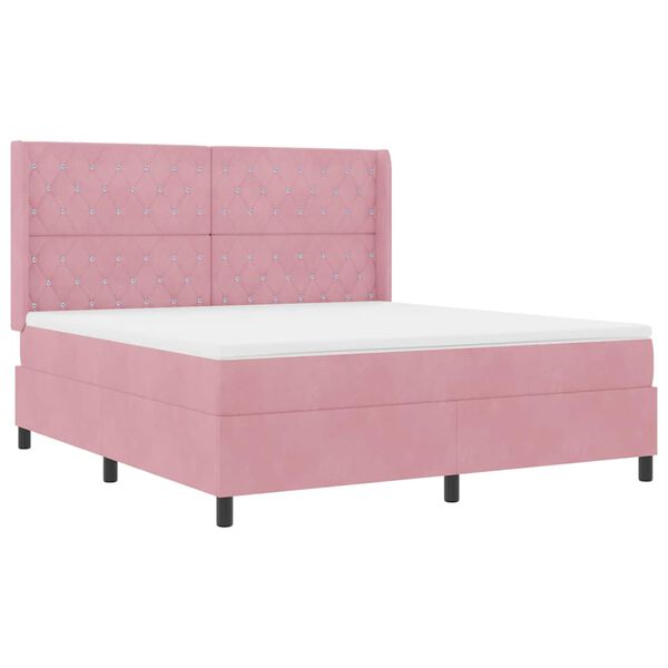 vidaXL Boxspringbett mit Matratze mit Kopfteil Rosa 180 x 200 cm Samt