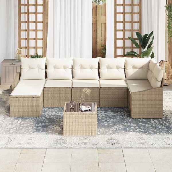 vidaXL Sofa Set mit Kissen 8 pcs Beige Poly Rattan