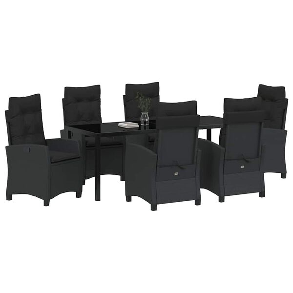 vidaXL Garten Essgruppe mit Kissen 7 pcs Schwarz Poly-Rattan