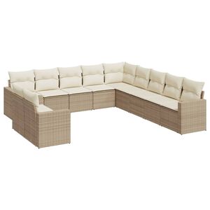 vidaXL 11-tlg. Garten-Sofagarnitur mit Kissen Beige Poly Rattan