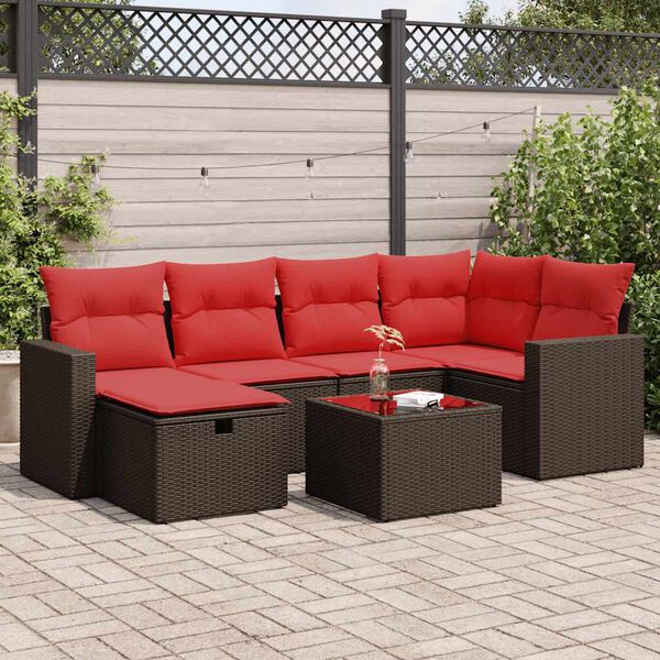 vidaXL 7-tlg. Garten-Sofagarnitur mit Kissen Braun Poly Rattan