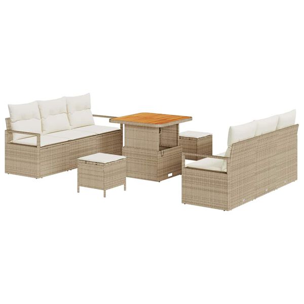 vidaXL Garten-Sofa-Set mit Speicher 9 pcs Beige Poly Rattan