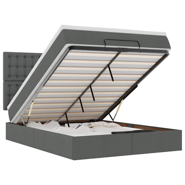 vidaXL Ottoman-Bett mit Matratze & LEDs Dunkelgrau 140x200 cm Stoff