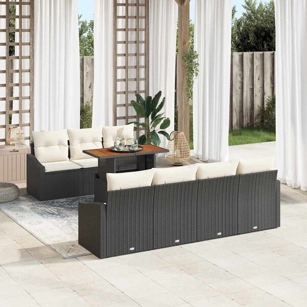 vidaXL Garten Essgruppe mit Kissen 8 pcs Schwarz und Creme
