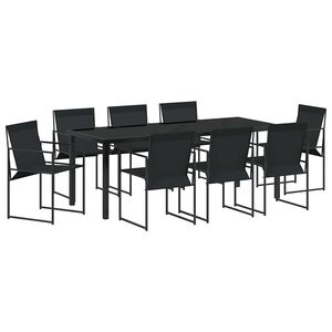 vidaXL Garten Essgruppe 9 pcs Schwarz Pulverbeschichteter Stahl