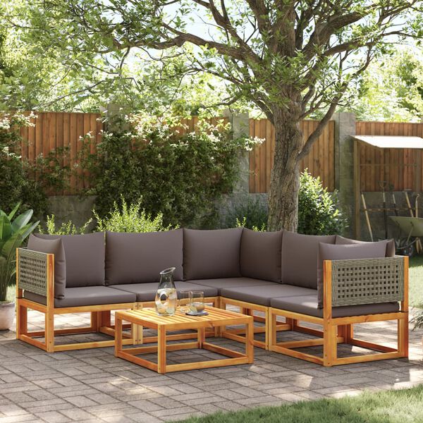 vidaXL 6-tlg. Gartensofa-Set mit Kissen Holz Akazie & Rattan