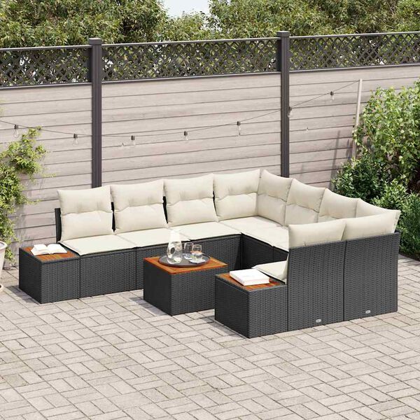 vidaXL Garten-Sofa-Set mit Kissen 9 pcs Schwarz Poly Rattan