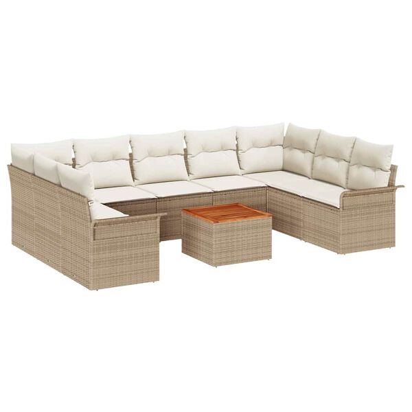 vidaXL Gartensofa-set mit Speicher 10 pcs Beige und Creme Poly-Rattan