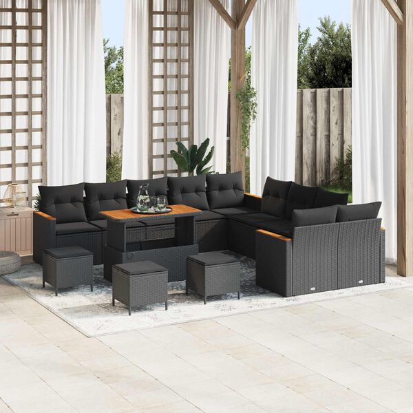 vidaXL Gartensofa-set 14 pcs Schwarz Poly-Rattan