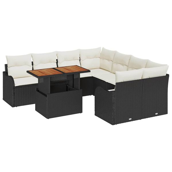 vidaXL Garten-Sofa-Set mit Kissen 7 pcs Schwarz und Creme