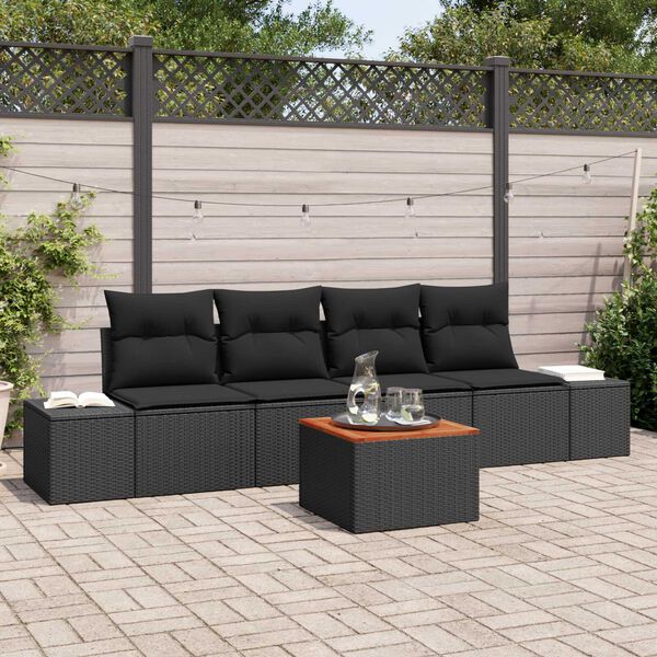vidaXL Gartensofa-set mit Speicher 5 pcs Schwarz Poly-Rattan