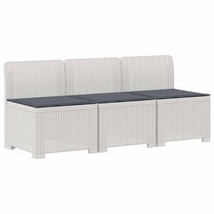 vidaXL 3-Sitzer Garten Sofa mit Kissen Rattan-Look PP Wei&szlig;