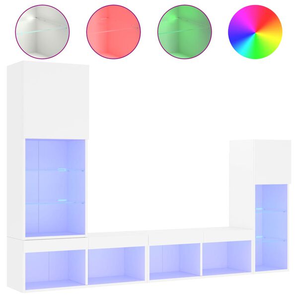 vidaXL 4-tlg. Wohnwand mit LED-Beleuchtung Wei&szlig; Holzwerkstoff