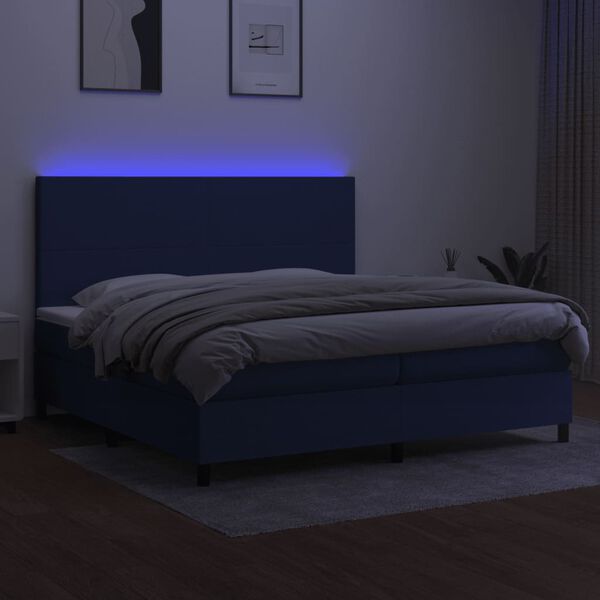 vidaXL Boxspringbett mit Matratze & LED Blau 200x200 cm Stoff
