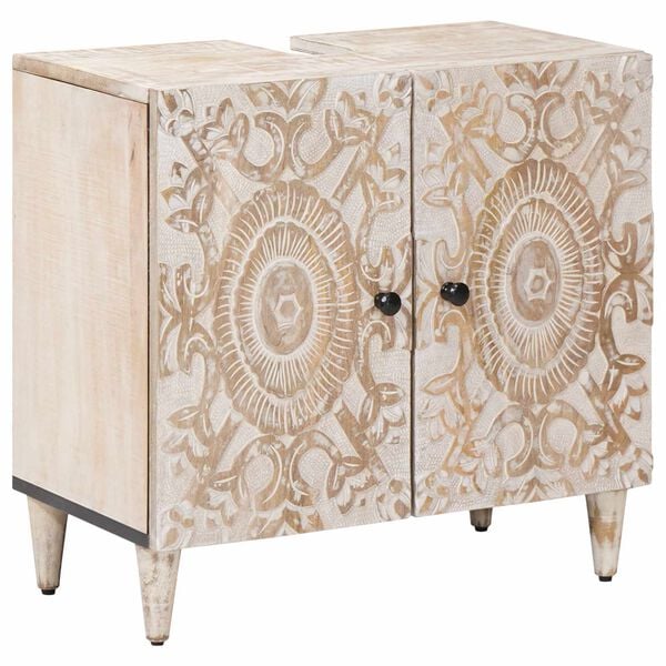 vidaXL Waschbeckenschrank Wei&szlig; 62 x 33 x 58 cm Massivholz Mango