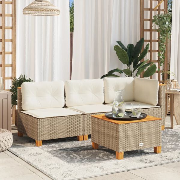 vidaXL Garten-Ecksofa mit Kissen Beige Poly Rattan