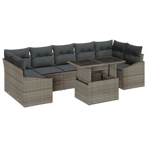 vidaXL Garten-Sofa-Set mit Kissen mit Speicher 8 pcs Grau Poly-Rattan