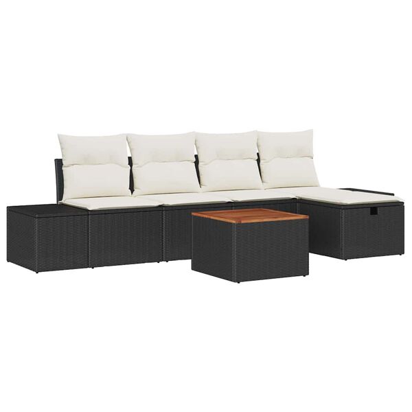 vidaXL Gartensofa-set mit Kissen 6 pcs Schwarz Poly Rattan