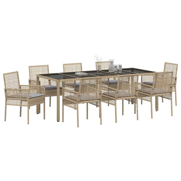 vidaXL Garten Essgruppe 9 pcs Beige Poly-Rattan